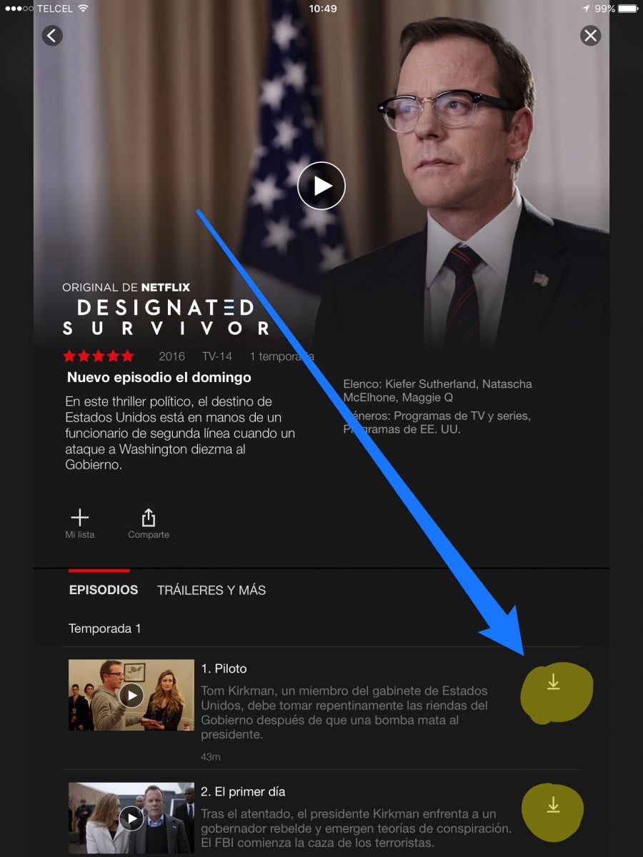 Descarga de episodios de Netflix para ver sin conexión a internet