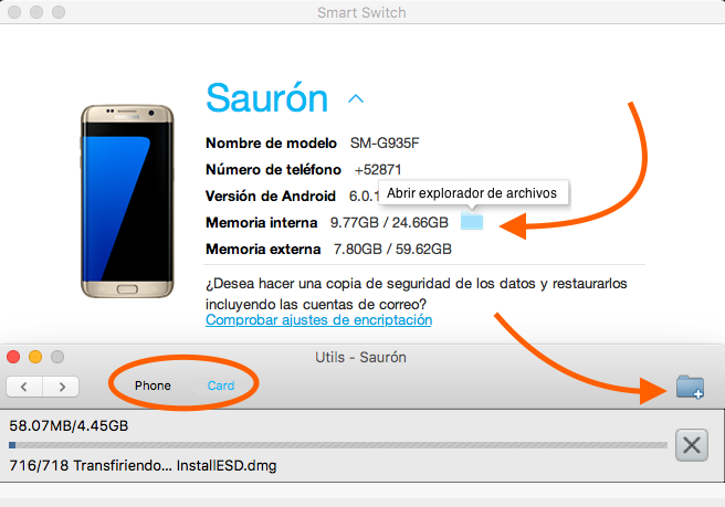 Copiar archivos en Mac de / para Samsung Galaxy S7 Edge