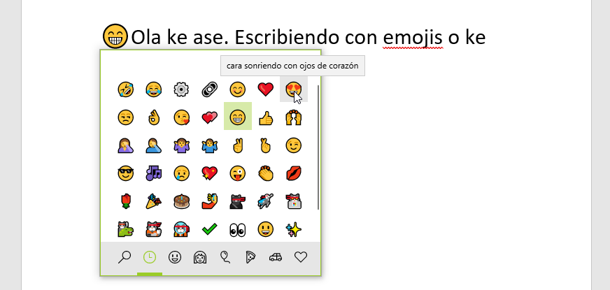 Escribir con emojis (teclado) en Windows 10