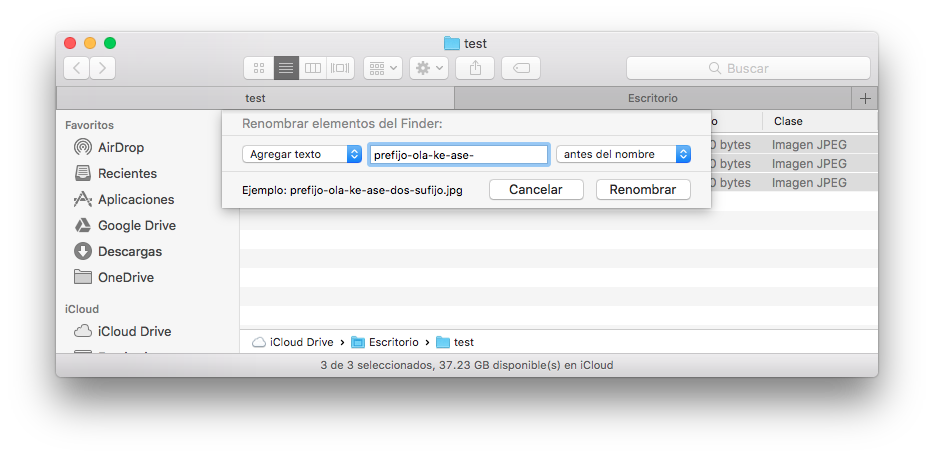 Agregar un sufijo a un lote de archivos en macOS